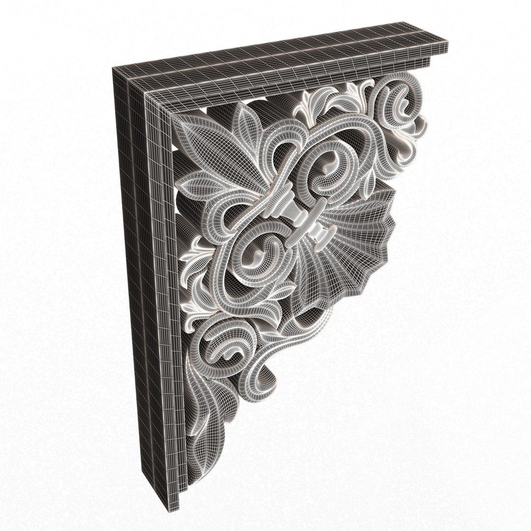 Bracket Carved Plaster Molding 3D Model – Low Poly Architectural Decoration, FBX, OBJ - View 9