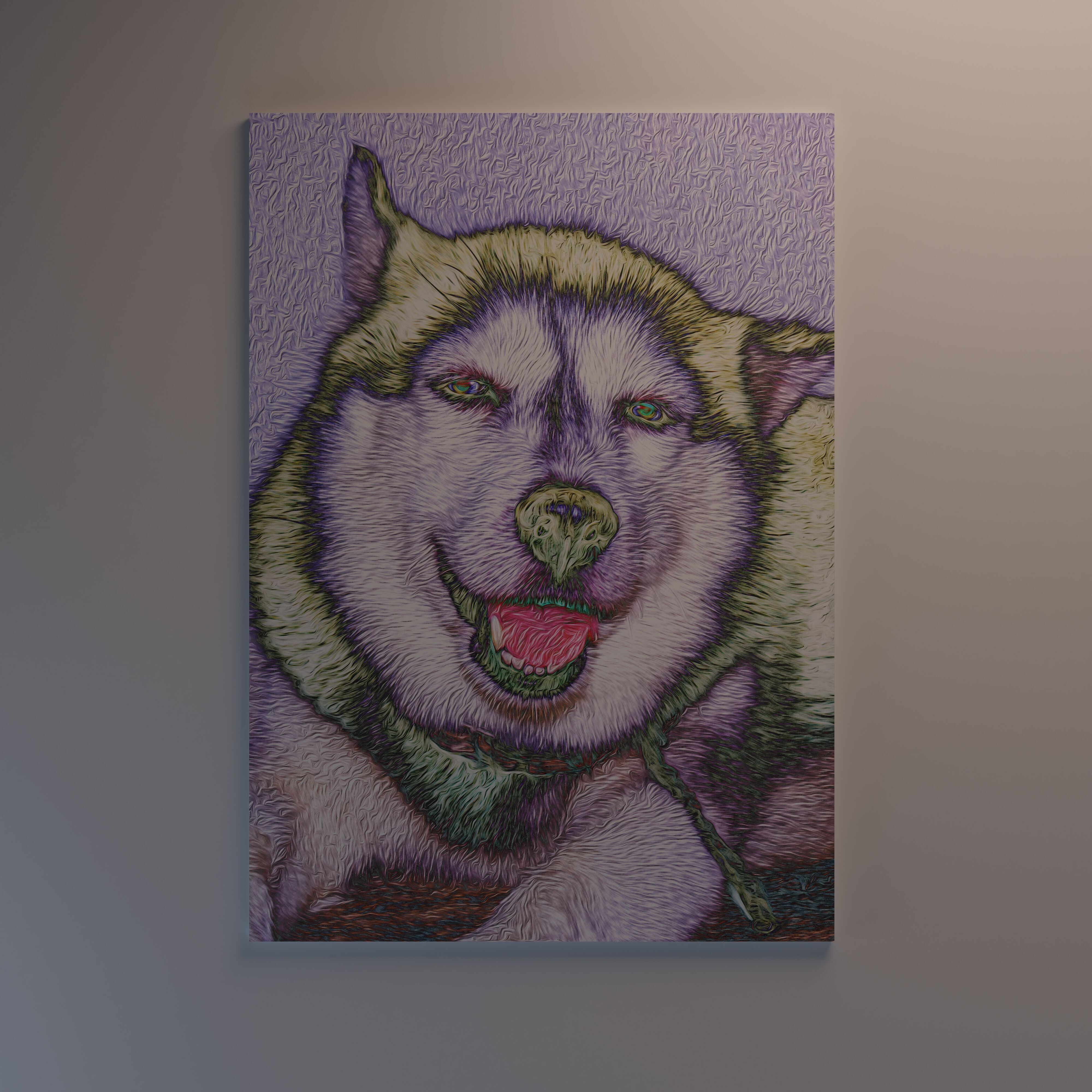 Stylized Husky Wall Art - High-Resolution Texture 3D Model - View 5