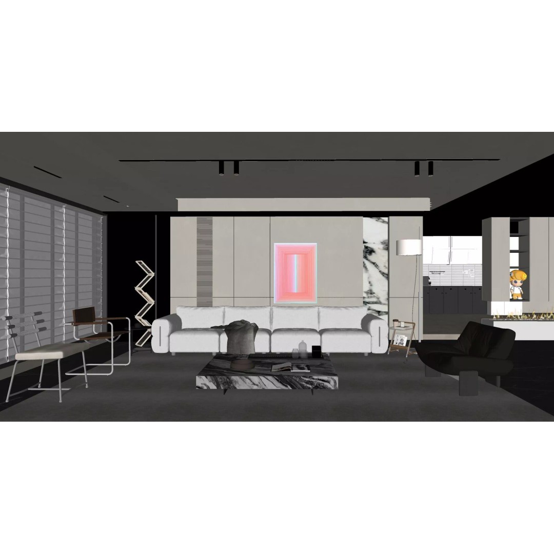Italian Style Light Luxury Living Room 3D Model – PBR Textures, FBX, OBJ