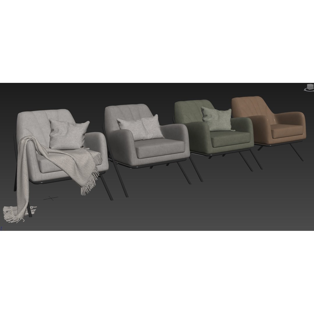 Bailey Accent Armchair 3D Model – Modern Scandinavian Design, FBX - View 10