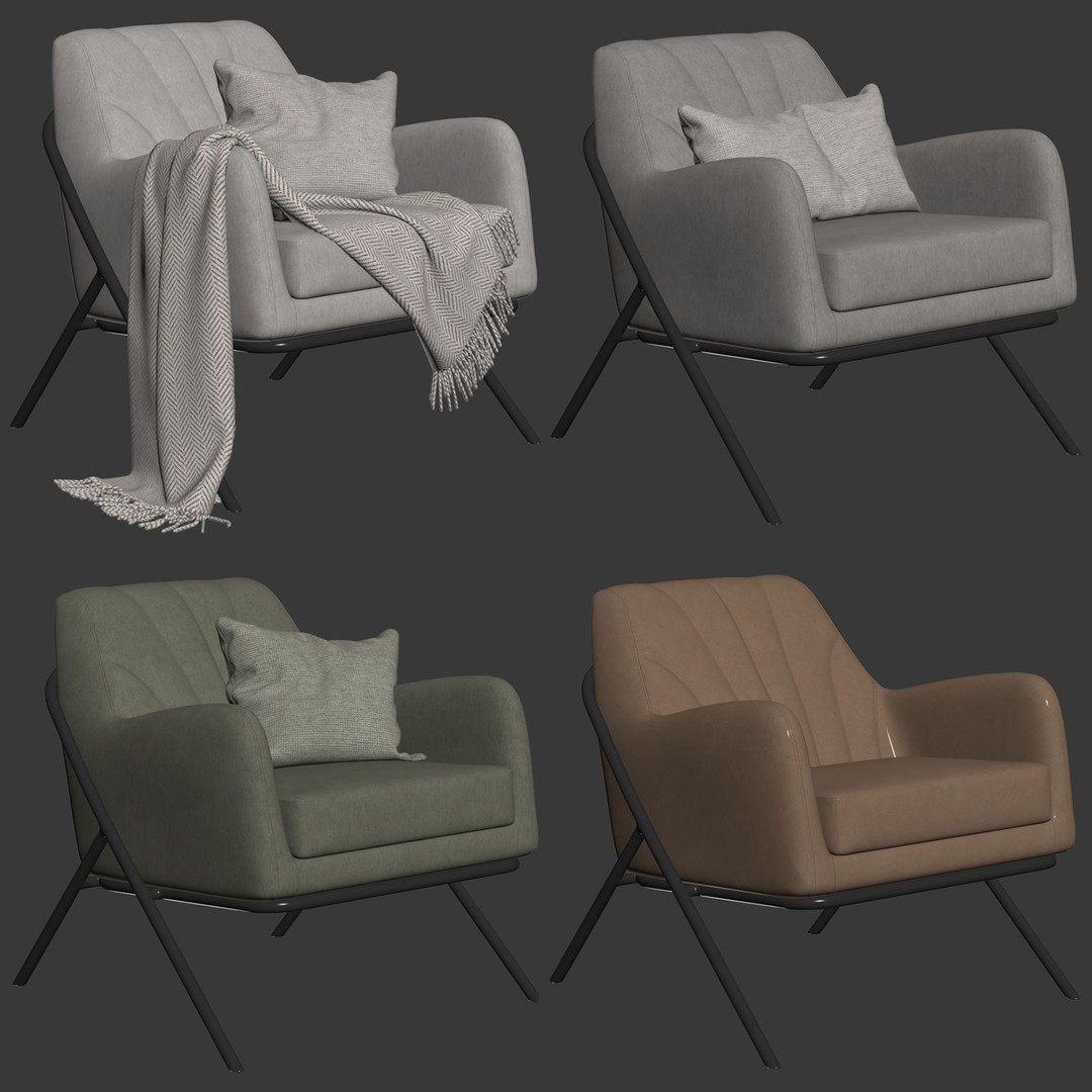 Bailey Accent Armchair 3D Model – Modern Scandinavian Design, FBX - View 9