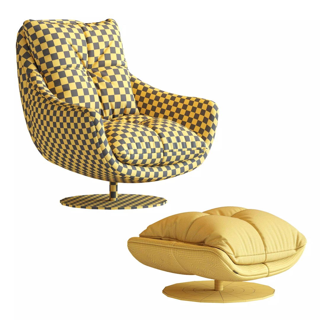 Sophia Swivel Armchair 3D Model – Modern Fabric Lounge Chair, FBX