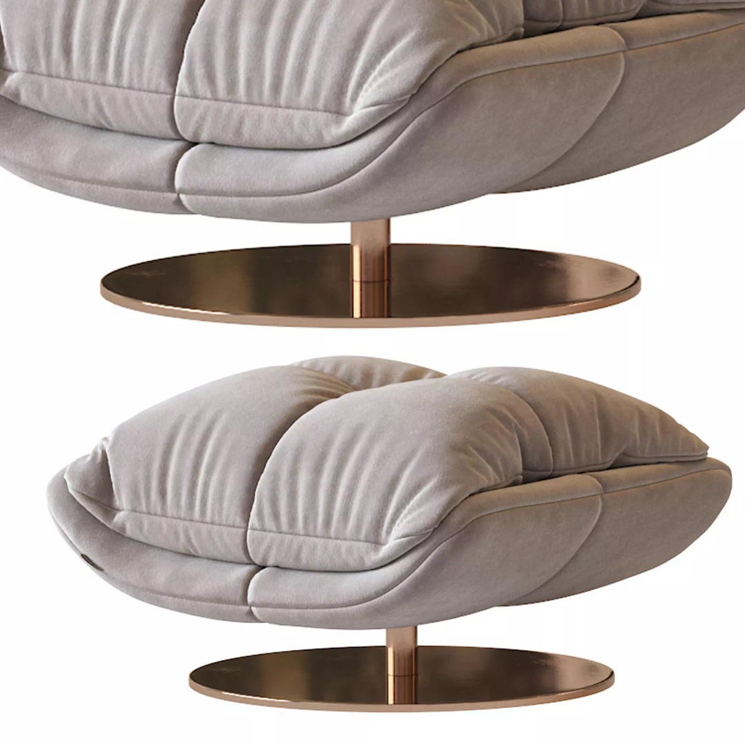 Sophia Swivel Armchair 3D Model – Modern Fabric Lounge Chair, FBX - View 12