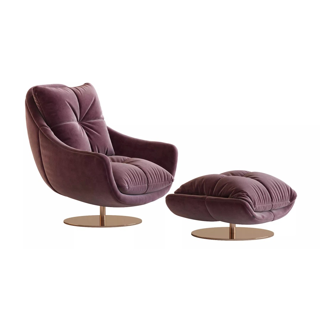 Sophia Swivel Armchair 3D Model – Modern Fabric Lounge Chair, FBX - View 13