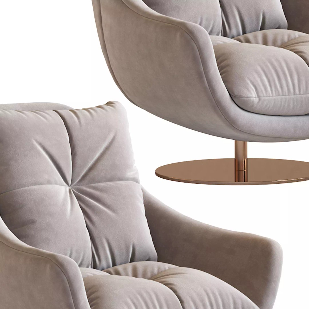 Sophia Swivel Armchair 3D Model – Modern Fabric Lounge Chair, FBX - View 18