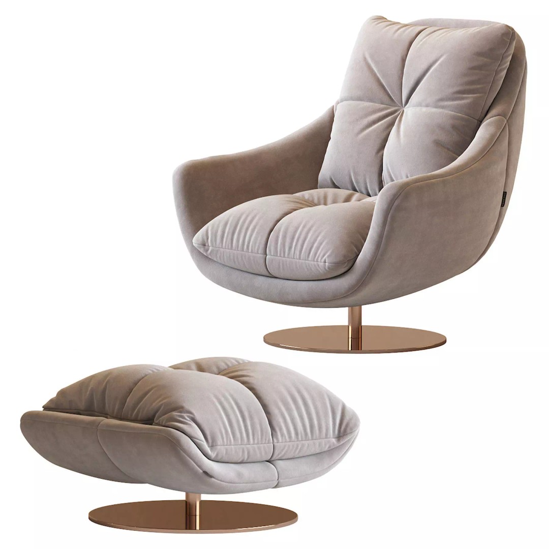 Sophia Swivel Armchair 3D Model – Modern Fabric Lounge Chair, FBX - View 2