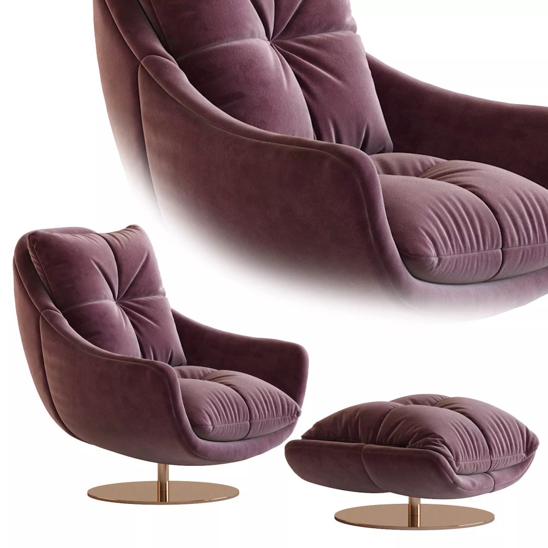 Sophia Swivel Armchair 3D Model – Modern Fabric Lounge Chair, FBX - View 3