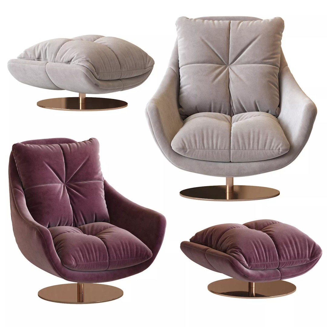 Sophia Swivel Armchair 3D Model – Modern Fabric Lounge Chair, FBX - View 4