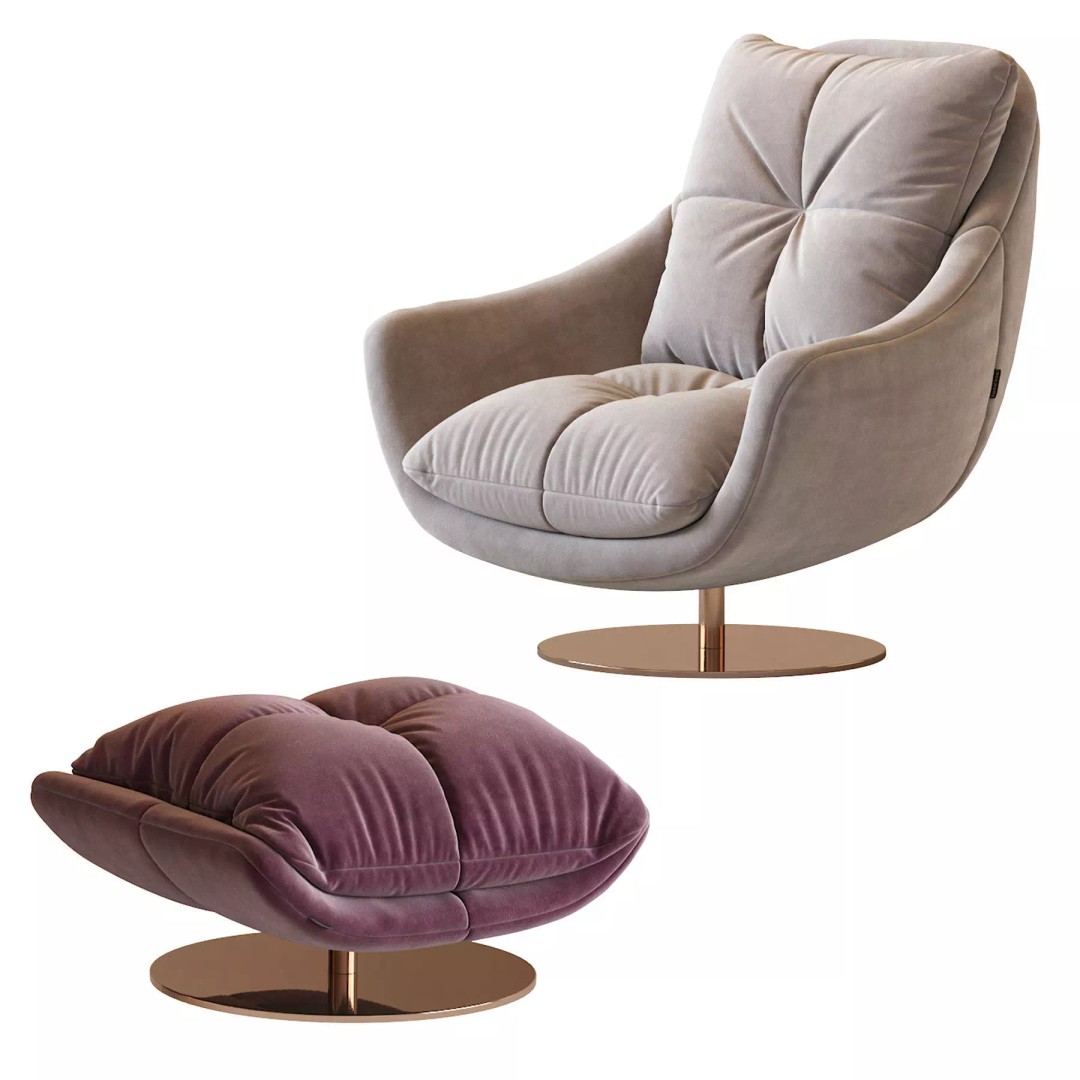 Sophia Swivel Armchair 3D Model – Modern Fabric Lounge Chair, FBX - View 5