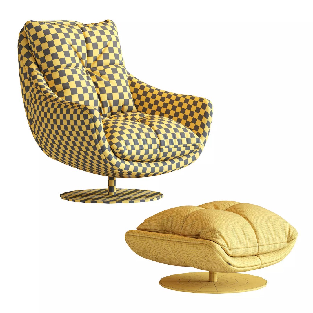 Sophia Swivel Armchair 3D Model – Modern Fabric Lounge Chair, FBX - View 6