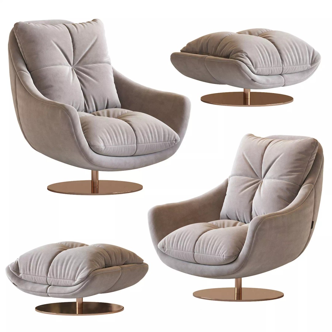 Sophia Swivel Armchair 3D Model – Modern Fabric Lounge Chair, FBX - View 8