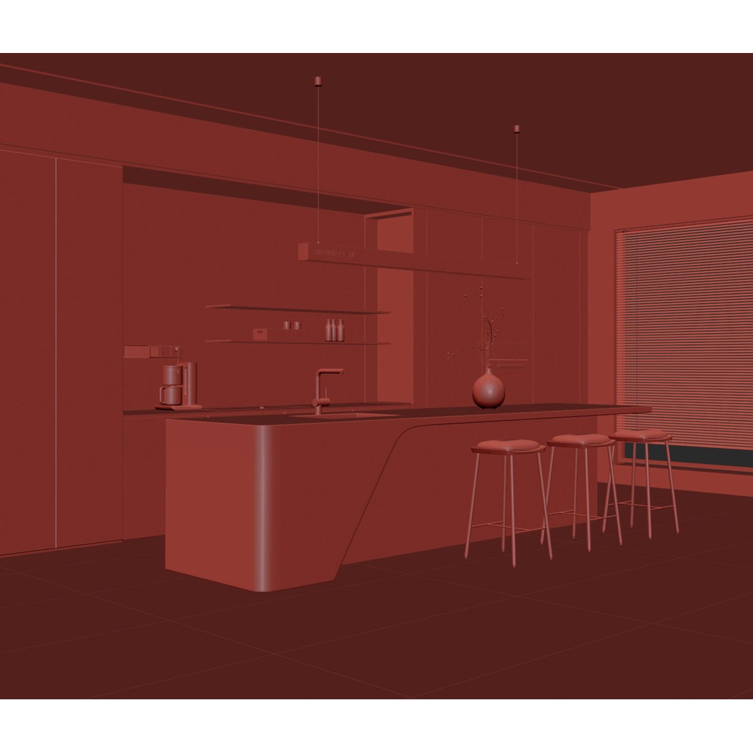 Acrylic Countertop 3D Model – Modern Minimalist Kitchen Asset, PBR