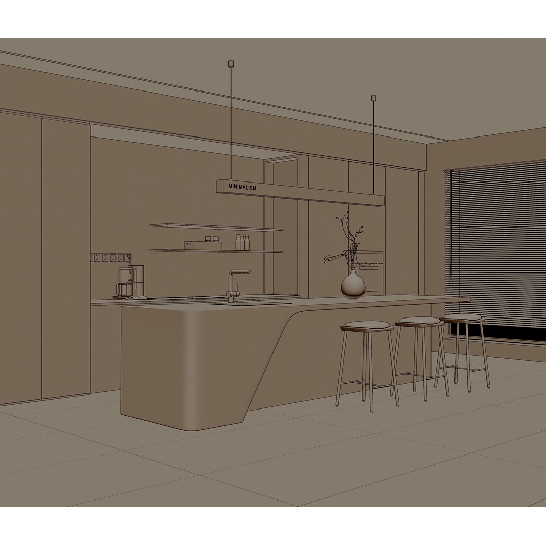 Acrylic Countertop 3D Model – Modern Minimalist Kitchen Asset, PBR - View 4
