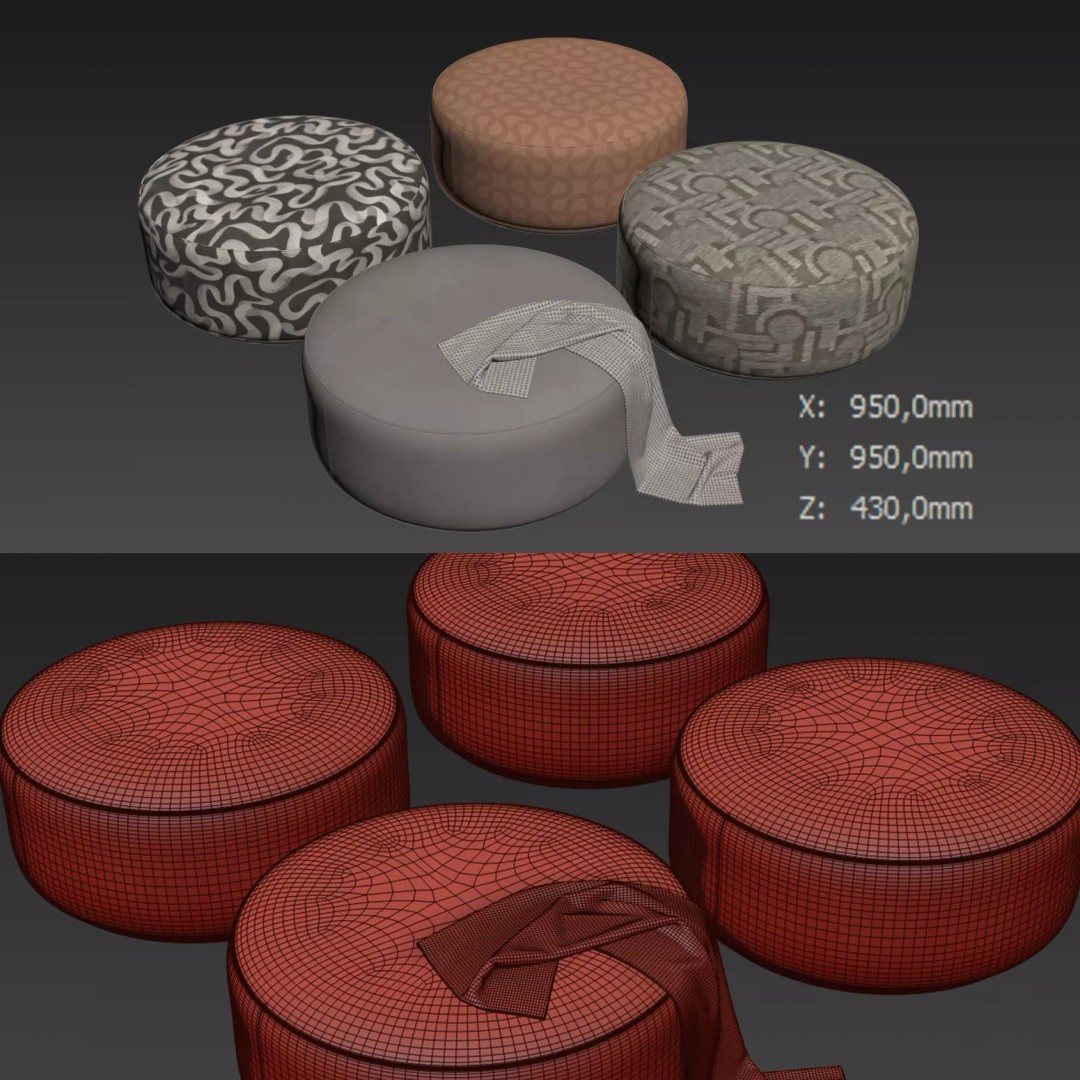 Aline Ottoman 3D Model – Modern Scandinavian Design, FBX - View 7