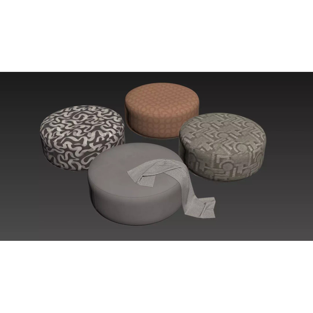Aline Ottoman 3D Model – Modern Scandinavian Design, FBX - View 8