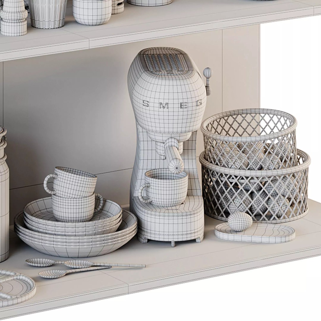 Kitchen Accessories 3D Model – Detailed Utensils for Interior Design, FBX, OBJ