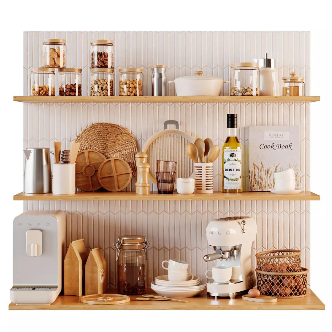 Kitchen Accessories 3D Model – Detailed Utensils for Interior Design, FBX, OBJ - View 2