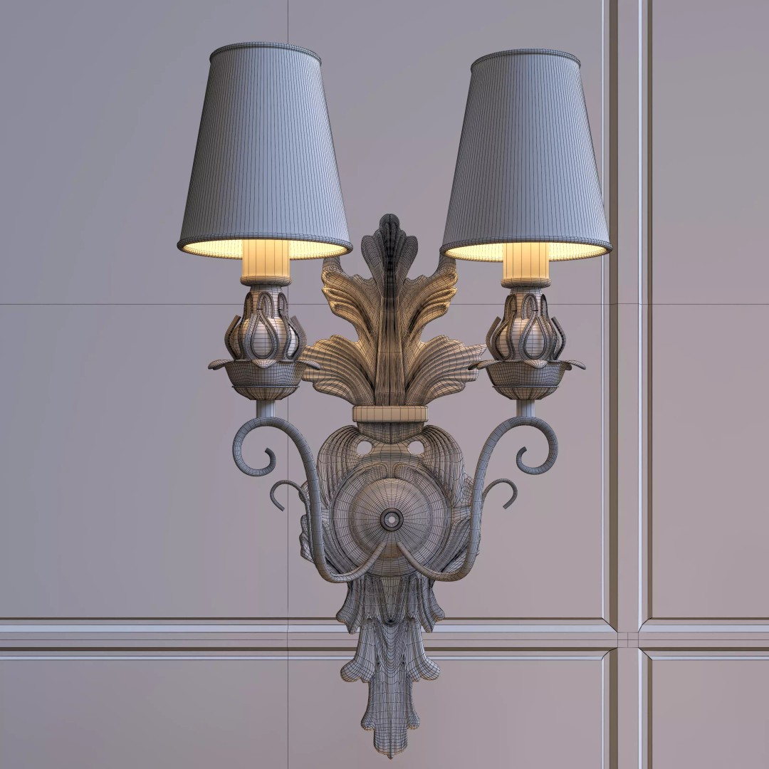 Vintage Double-Head Wall Sconces 3D Model – European Classic Design, FBX & OBJ - View 10