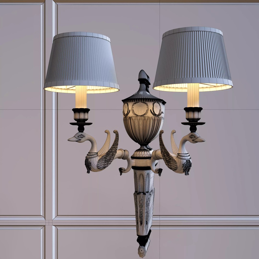 Vintage Double-Head Wall Sconces 3D Model – European Classic Design, FBX & OBJ - View 11