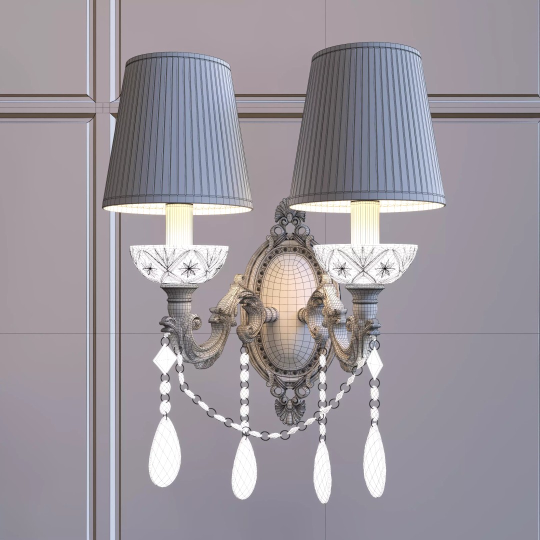 Vintage Double-Head Wall Sconces 3D Model – European Classic Design, FBX & OBJ - View 12
