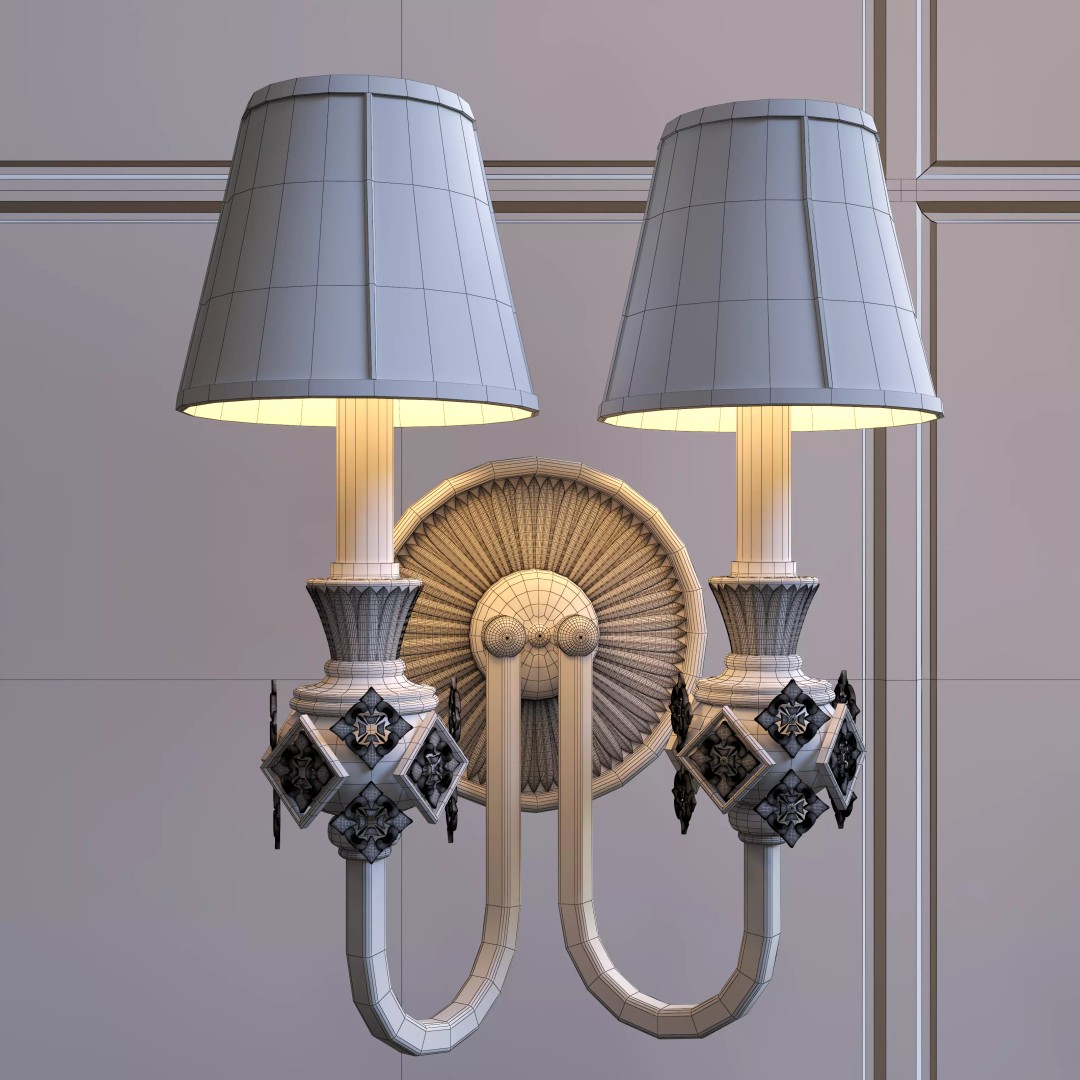 Vintage Double-Head Wall Sconces 3D Model – European Classic Design, FBX & OBJ - View 13