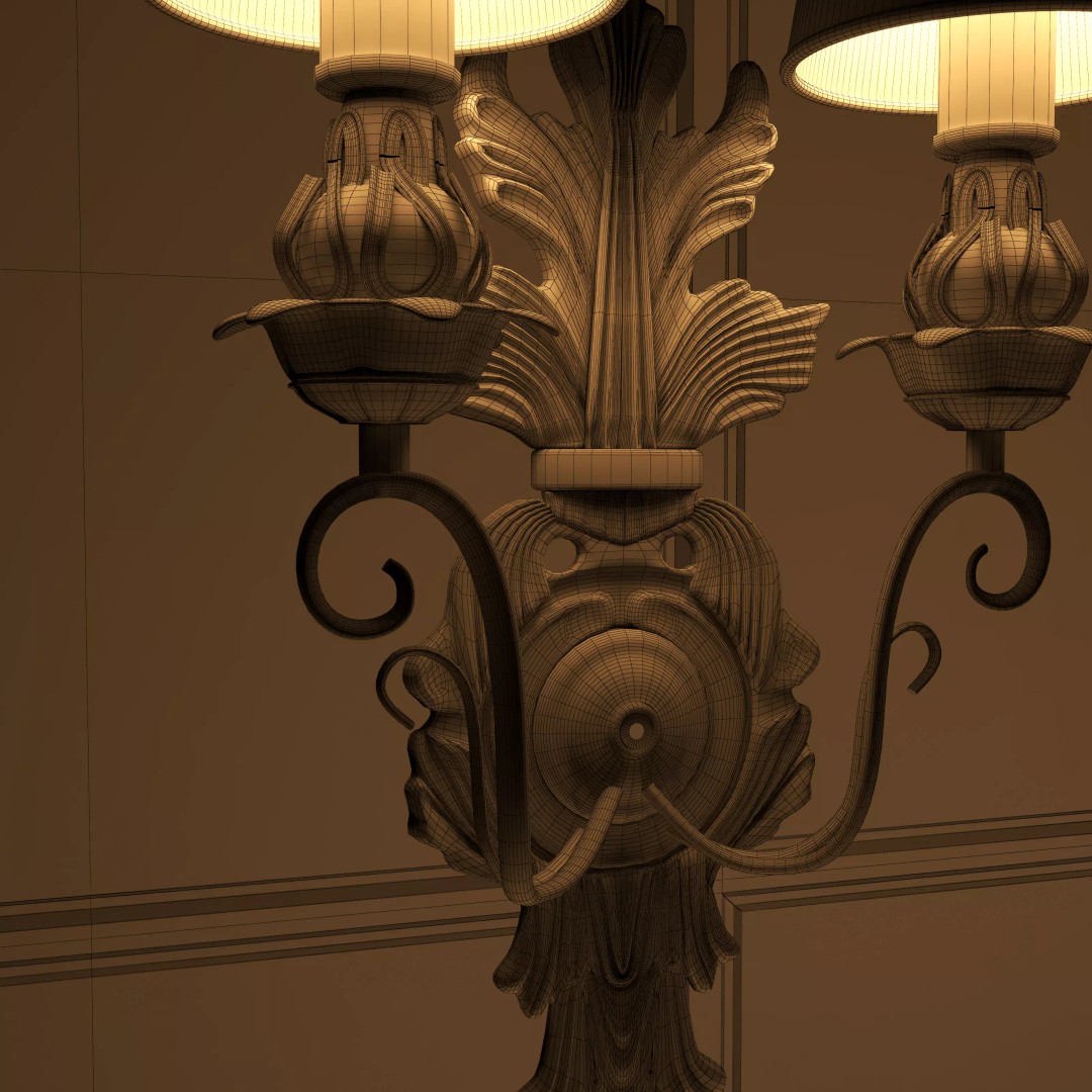 Vintage Double-Head Wall Sconces 3D Model – European Classic Design, FBX & OBJ - View 14