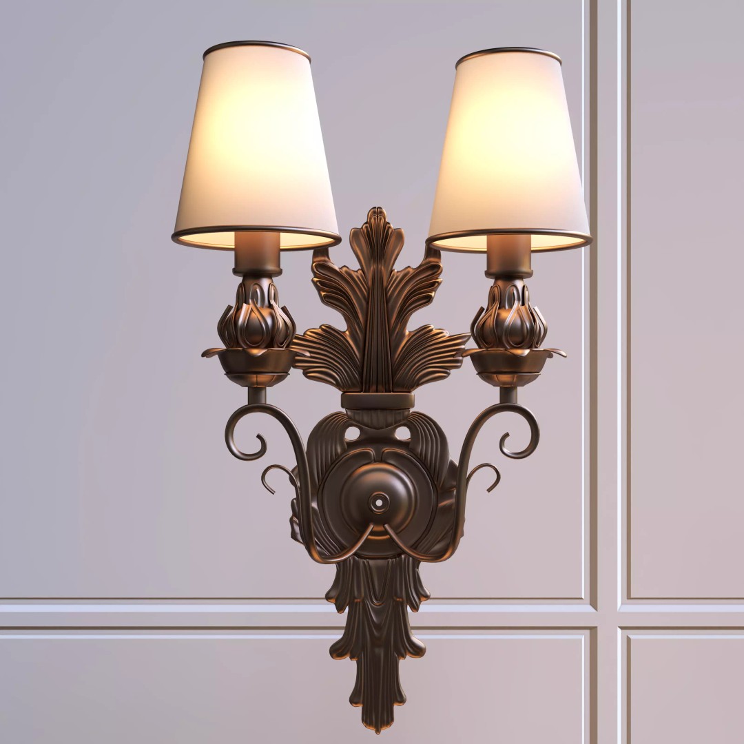 Vintage Double-Head Wall Sconces 3D Model – European Classic Design, FBX & OBJ - View 3