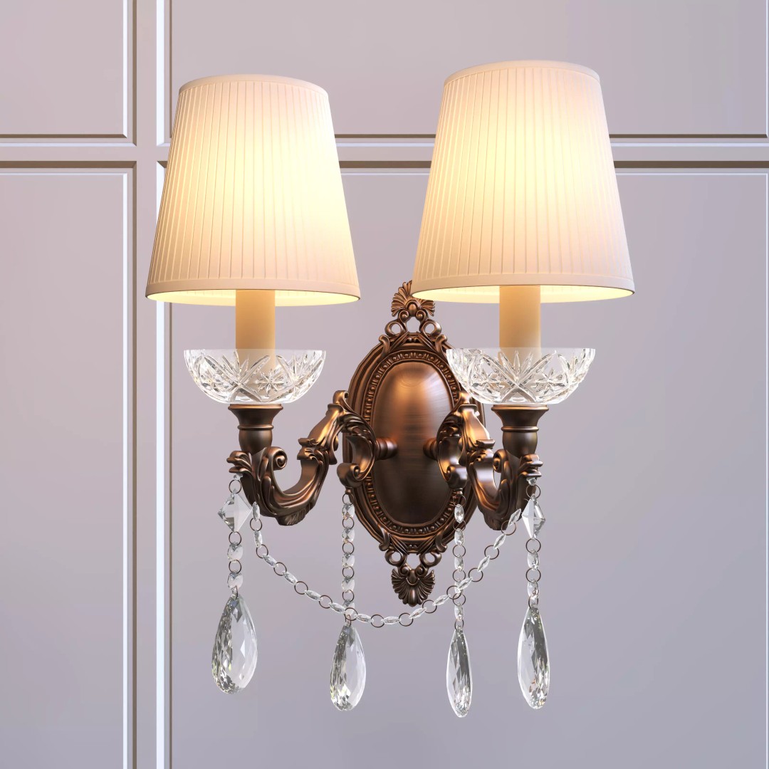 Vintage Double-Head Wall Sconces 3D Model – European Classic Design, FBX & OBJ - View 4