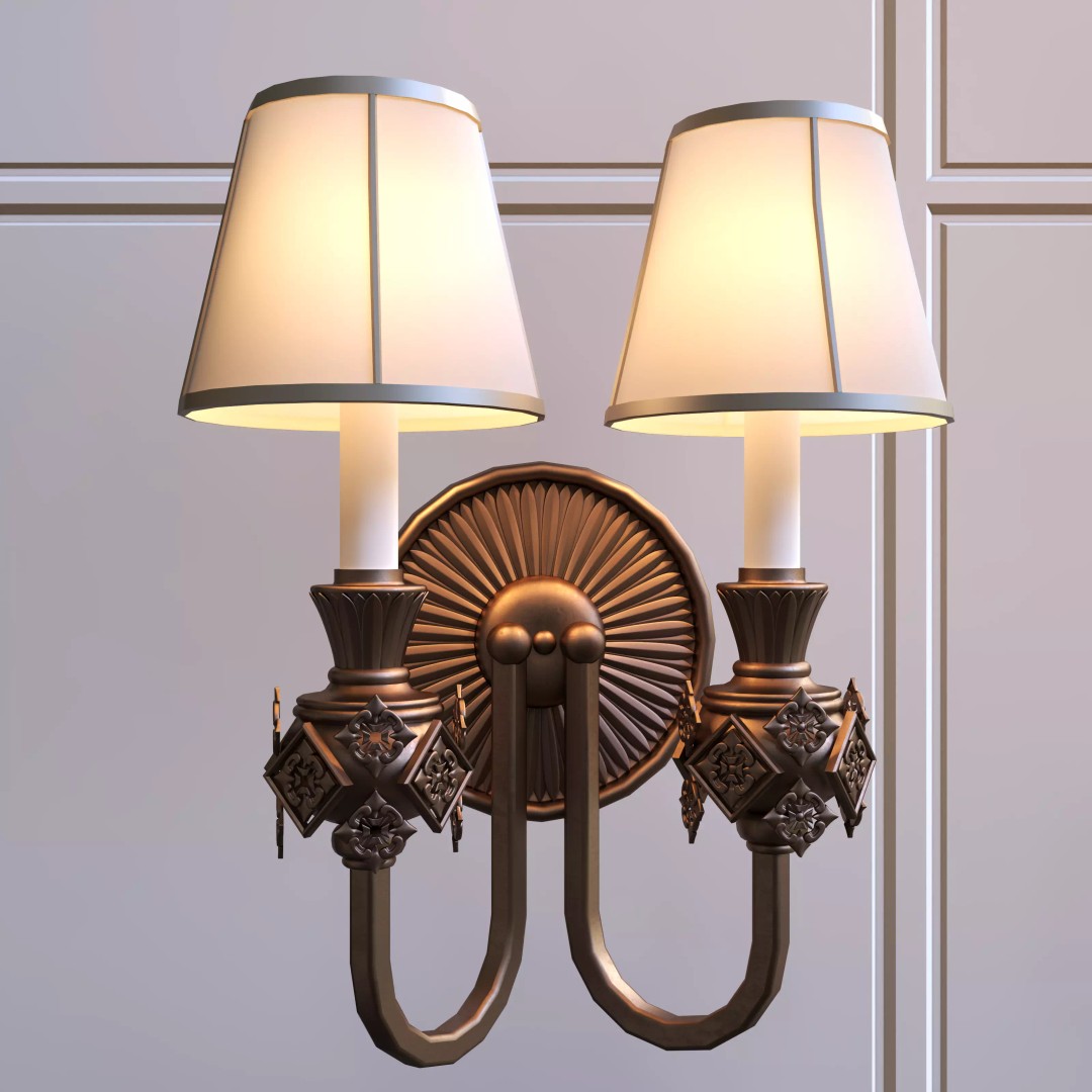 Vintage Double-Head Wall Sconces 3D Model – European Classic Design, FBX & OBJ - View 5