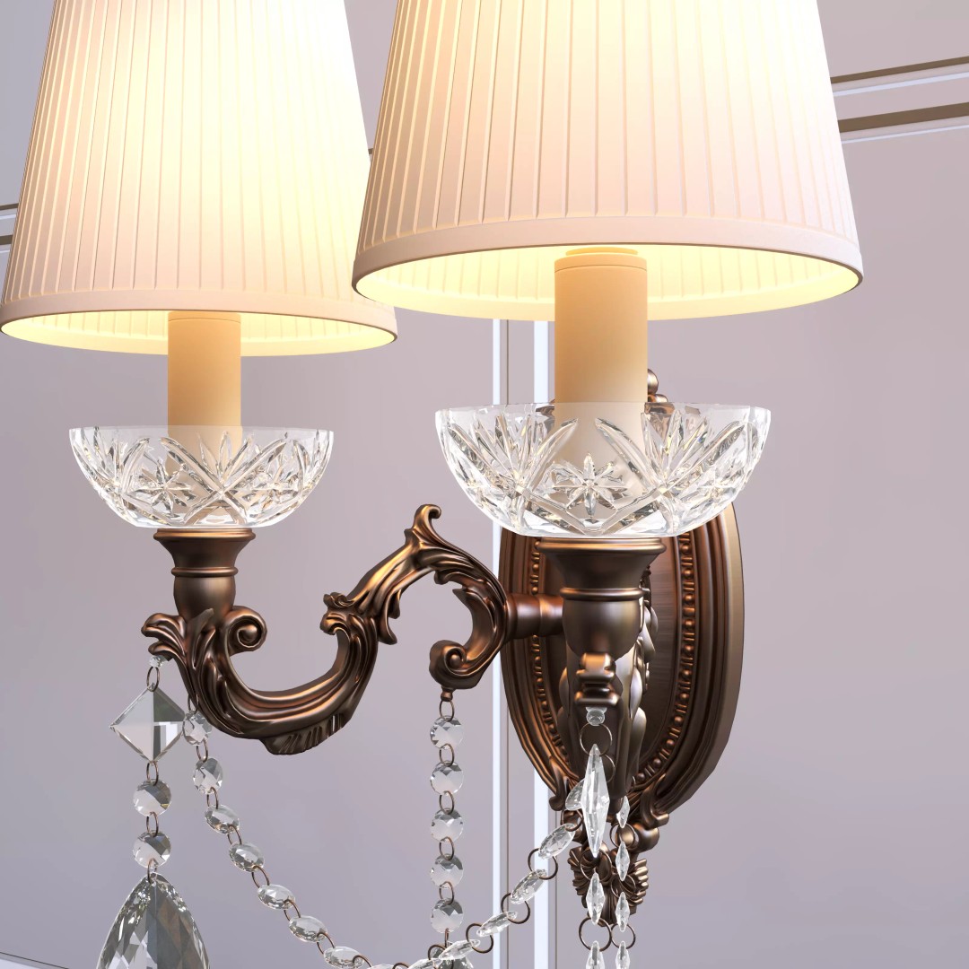 Vintage Double-Head Wall Sconces 3D Model – European Classic Design, FBX & OBJ - View 7