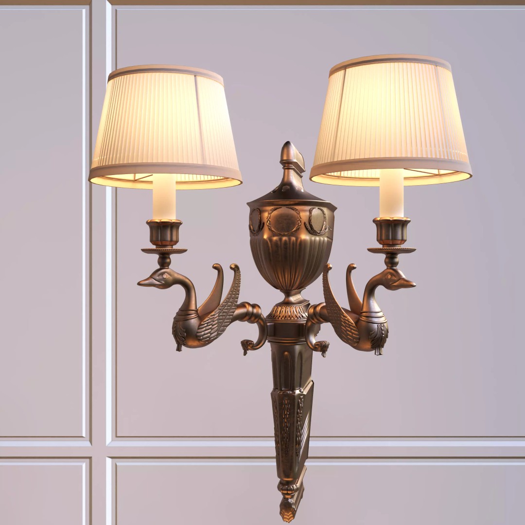 Vintage Double-Head Wall Sconces 3D Model – European Classic Design, FBX & OBJ - View 8
