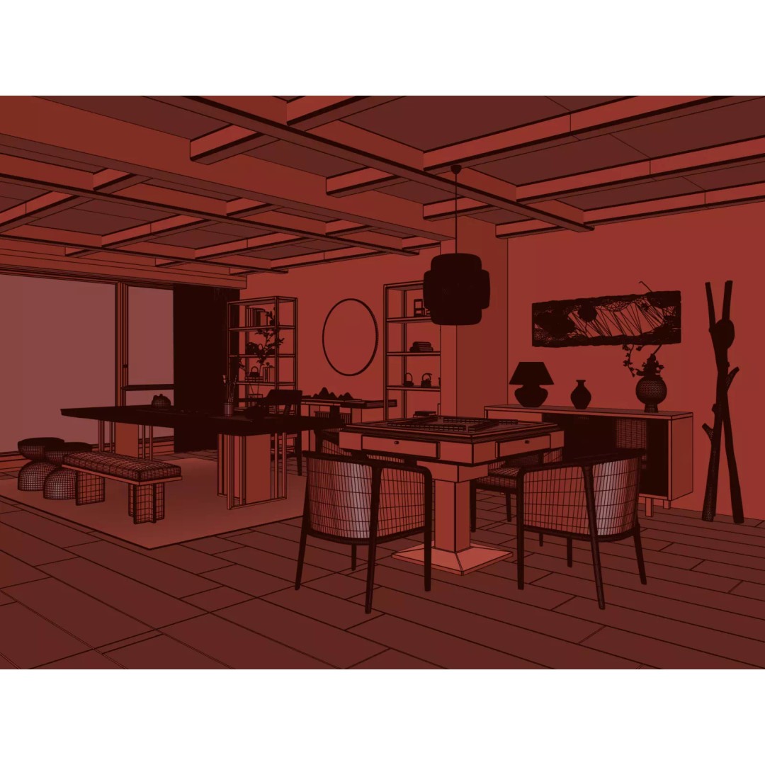 Modern Rustic Dining Room 3D Model – Contemporary Interior, FBX, OBJ - View 6