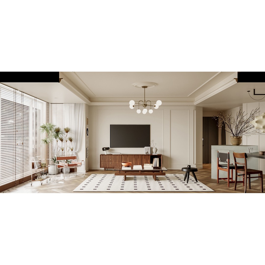 Apartment Interior Scene 3D Model – Textured Living Room, Corona Renderer - View 3