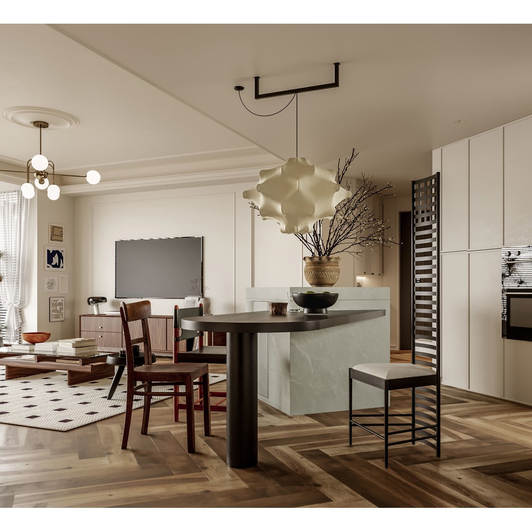 Apartment Interior Scene 3D Model – Textured Living Room, Corona Renderer - View 7
