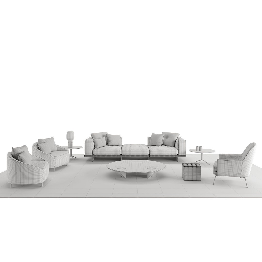 Living Room Furniture Set 3D Model – Modern Style, PBR Textures, FBX, OBJ