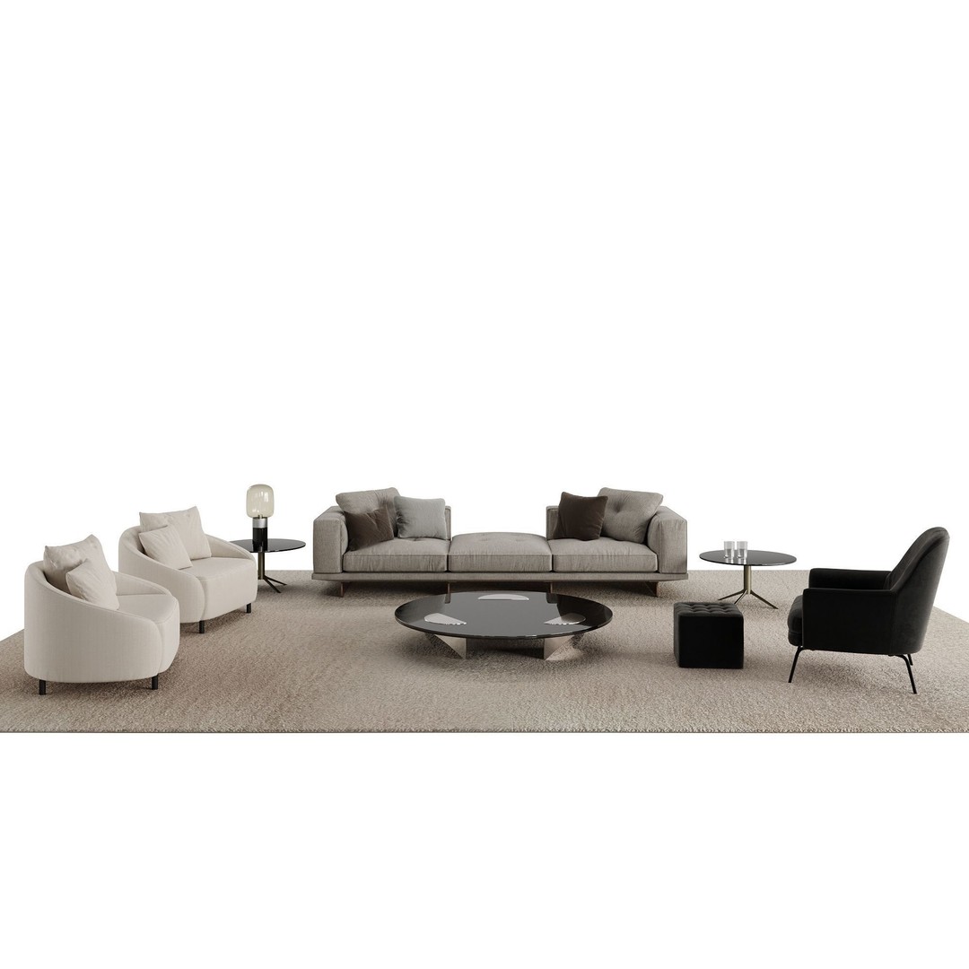Living Room Furniture Set 3D Model – Modern Style, PBR Textures, FBX, OBJ - View 10