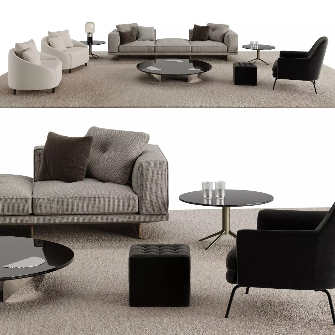 Living Room Furniture Set 3D Model – Modern Style, PBR Textures, FBX, OBJ - View 2