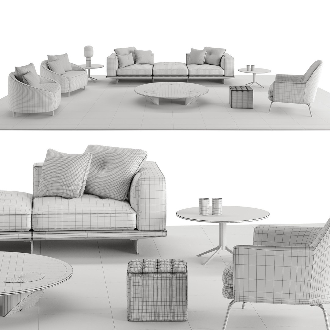 Living Room Furniture Set 3D Model – Modern Style, PBR Textures, FBX, OBJ - View 3
