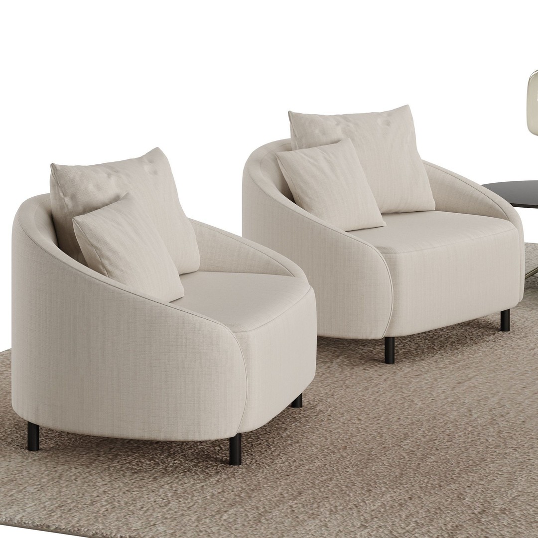 Living Room Furniture Set 3D Model – Modern Style, PBR Textures, FBX, OBJ - View 4