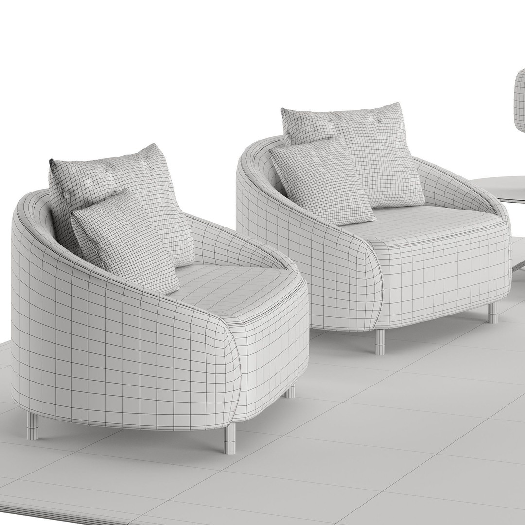 Living Room Furniture Set 3D Model – Modern Style, PBR Textures, FBX, OBJ - View 5