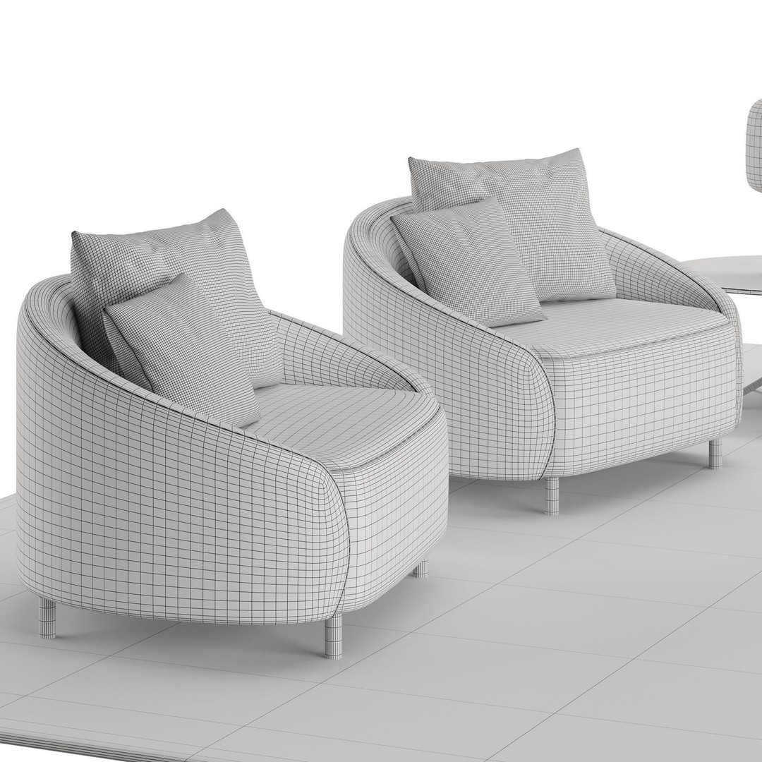 Living Room Furniture Set 3D Model – Modern Style, PBR Textures, FBX, OBJ - View 6