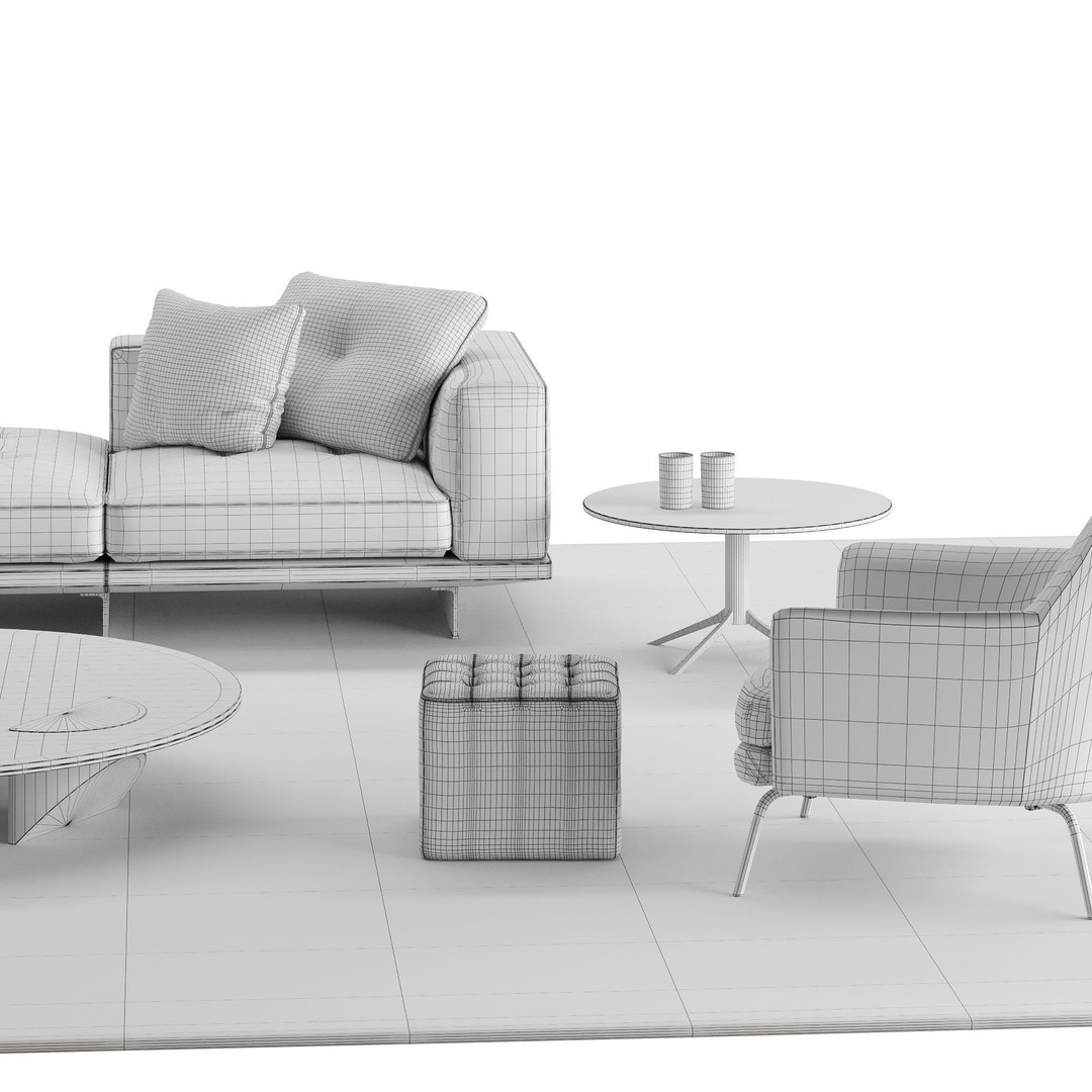 Living Room Furniture Set 3D Model – Modern Style, PBR Textures, FBX, OBJ - View 9