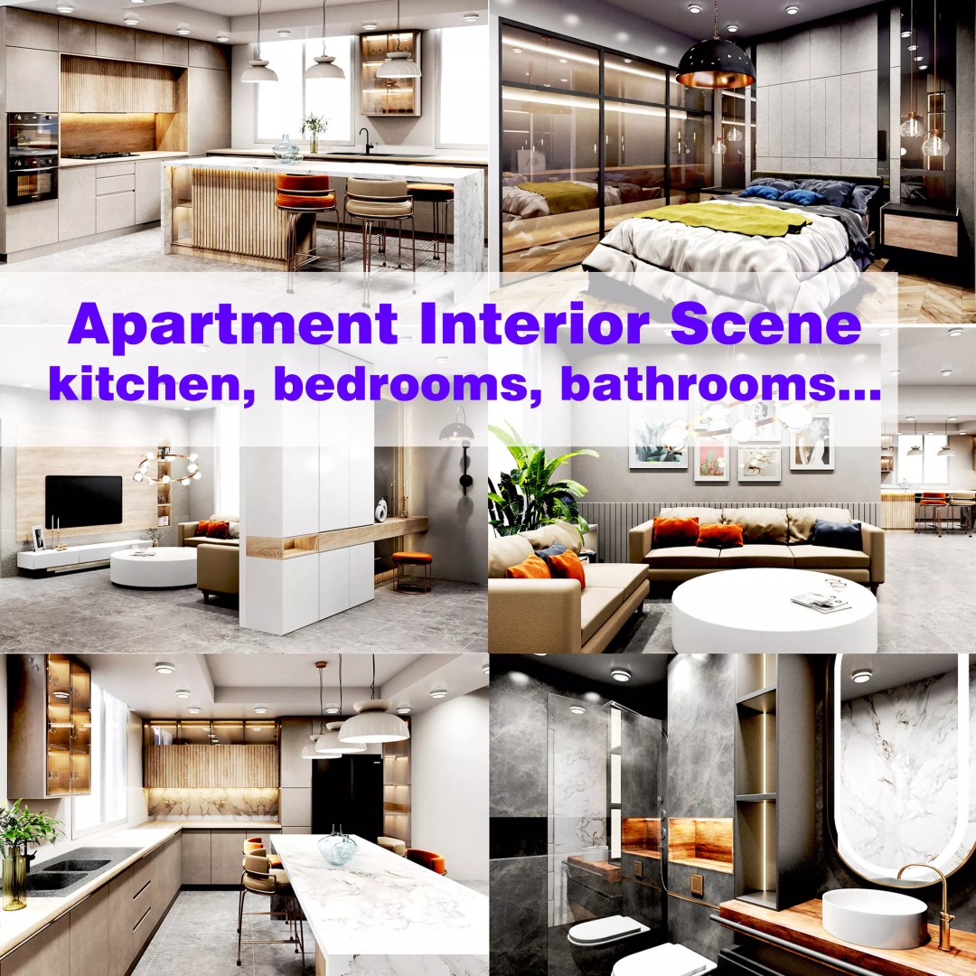 Apartment Interior Design 3D Model – Low Poly Game Asset, OBJ, FBX - View 2