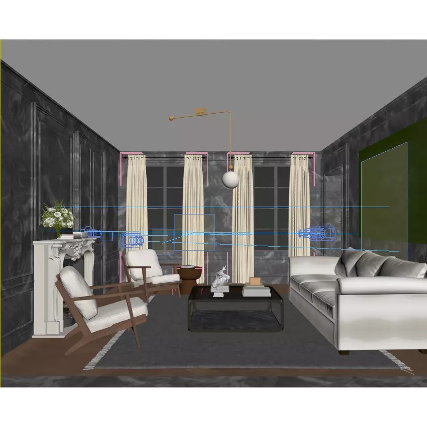 French Living Room 3D Model – Photo-Realistic Interior Asset, FBX, OBJ - View 9