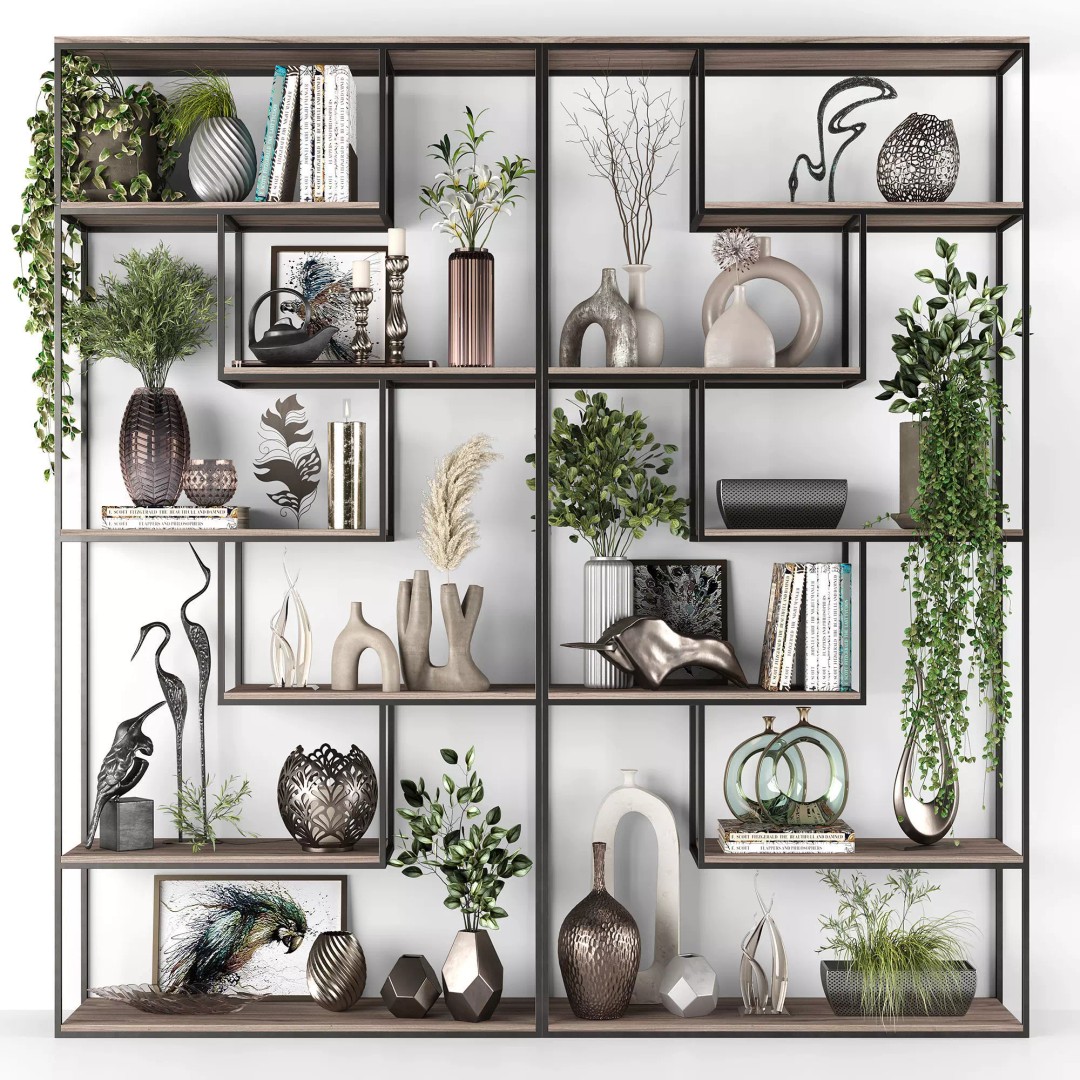 Metal Shelves 3D Model – Decorative Rack for Interior Design, FBX - View 2