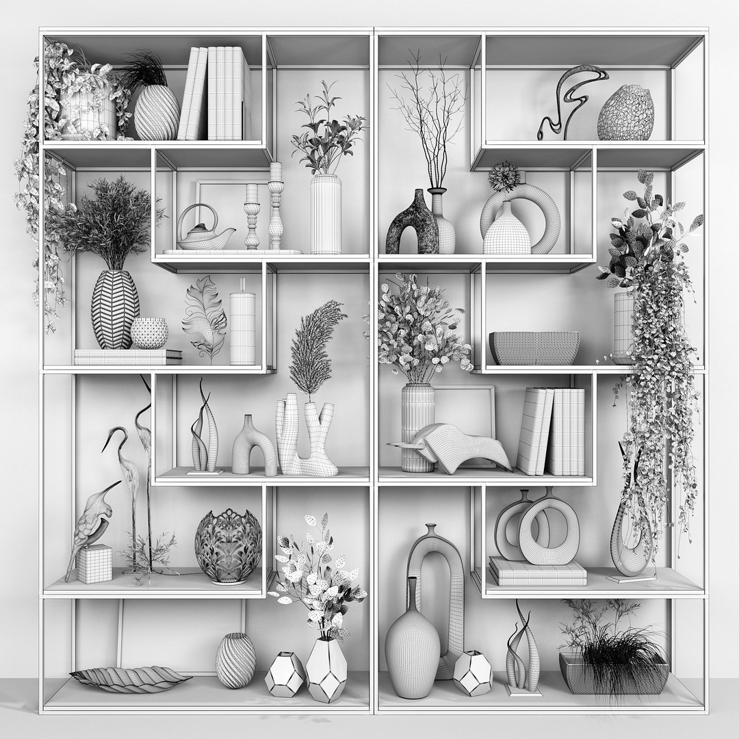 Metal Shelves 3D Model – Decorative Rack for Interior Design, FBX - View 3