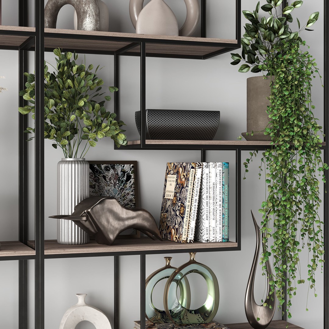 Metal Shelves 3D Model – Decorative Rack for Interior Design, FBX - View 4
