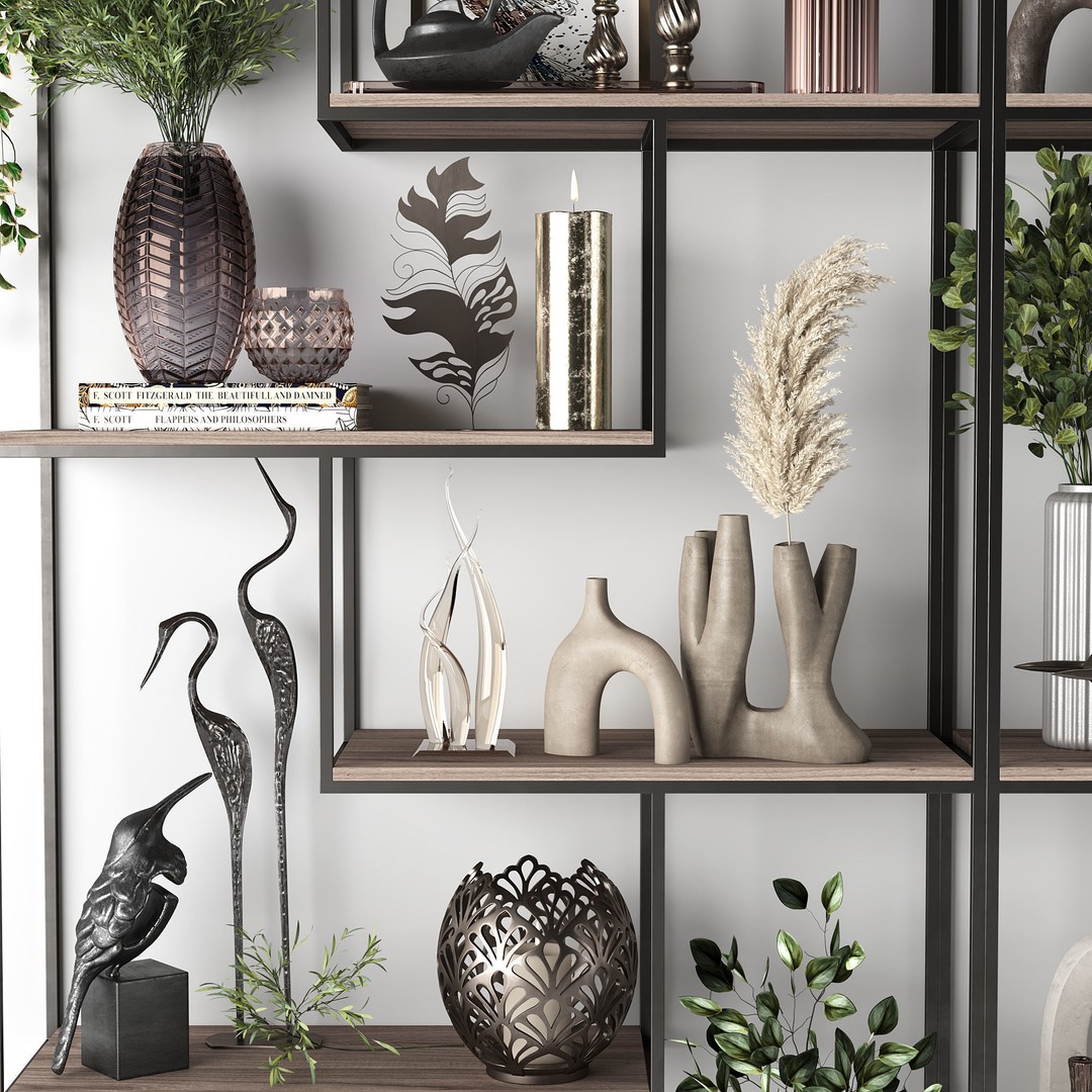 Metal Shelves 3D Model – Decorative Rack for Interior Design, FBX - View 6