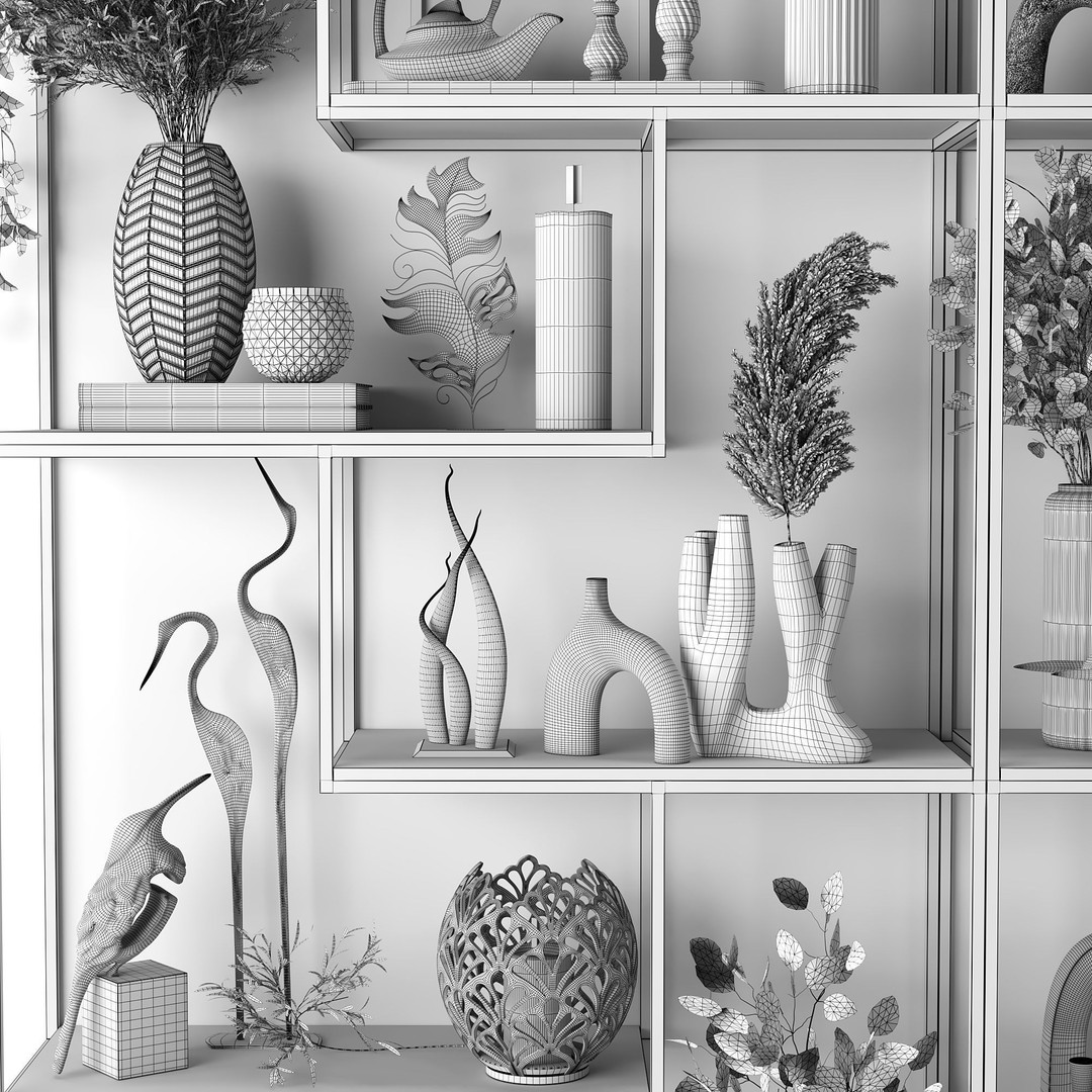 Metal Shelves 3D Model – Decorative Rack for Interior Design, FBX - View 7
