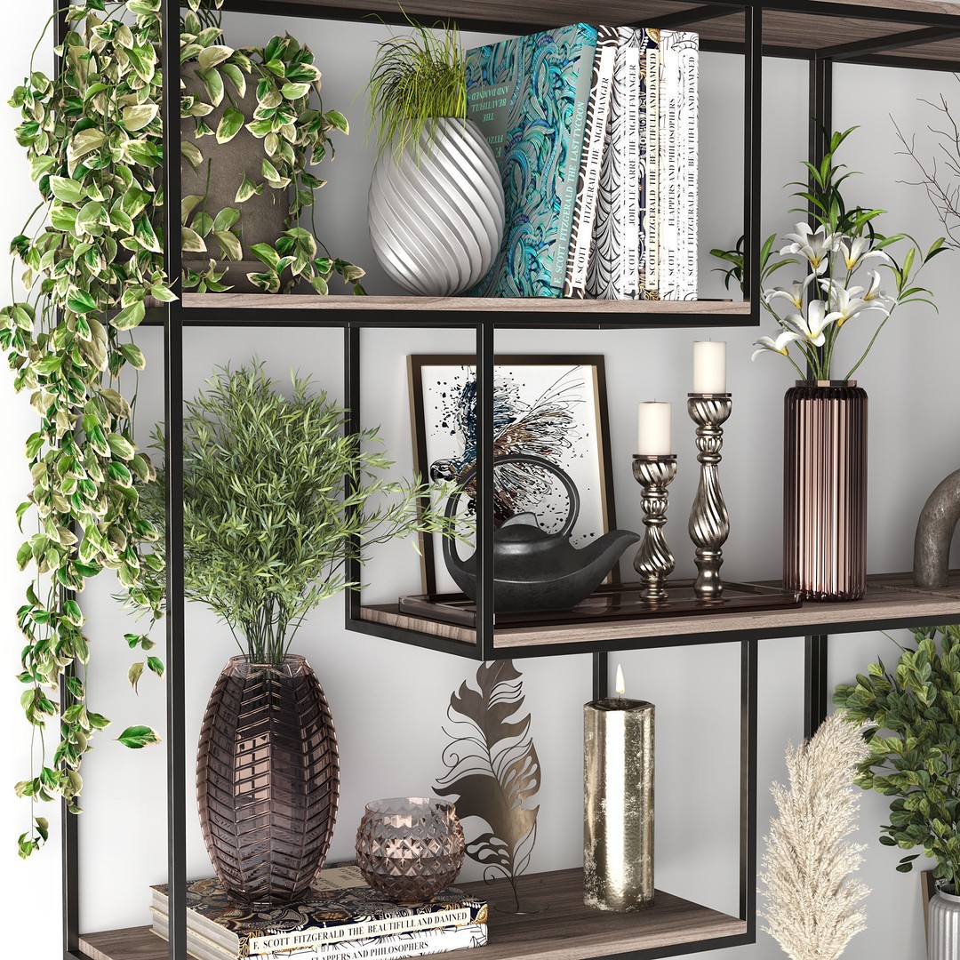 Metal Shelves 3D Model – Decorative Rack for Interior Design, FBX - View 8